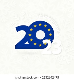 New Year 2023 for European Union on snowflake background. Greeting European Union with new 2023 year.