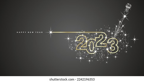 New Year 2023 eve gold line design sparkler firework champagne golden shining white black vector