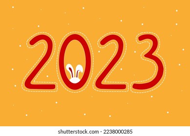 Símbolo plano de Año Nuevo 2023. Inscripción decorativa del año 2023 con el símbolo de conejo. Tarjeta de felicitación vectorial con inscripción Año Nuevo de la liebre 2023 sobre fondo de color.