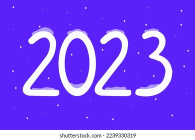 New Year 2023 flat symbol. Decorative inscription of the year 2023. Vector greeting card with inscription New Year of hare 2023 on a colored background.