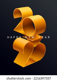 New year 2023. Golden 3D lettering design. Greeting card template.