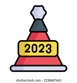 New year 2023 hat icon, party hat