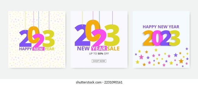 New year 2023 illustration in fun colors, happy new year greetings