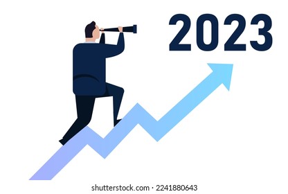 New year 2023 leader business man looking forward chart go up increase growth future