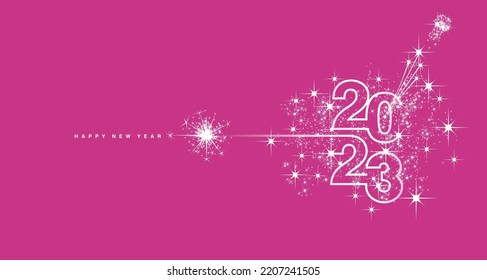 New Year 2023 line design typography fireworks champagne white leni pink background vector greeting card