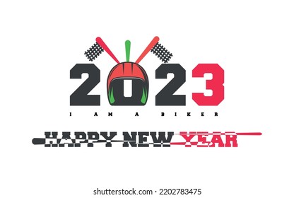 ilustración del logotipo de año nuevo 2023 para motociclista 