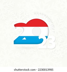 New Year 2023 for Luxembourg on snowflake background. Greeting Luxembourg with new 2023 year.