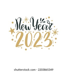 New Year 2023. Merry Christmas and Happy New Year lettering. Winter holiday greeting card, xmas quotes and phrases illustration set. Typography collection for banners, postcard, greeting cards, gifts