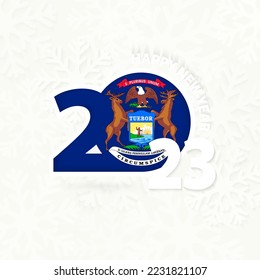 New Year 2023 for Michigan on snowflake background. Greeting Michigan with new 2023 year.
