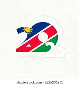 Año Nuevo 2023 para Namibia sobre el fondo de copos de nieve. Saludo a Namibia con el nuevo año 2023.