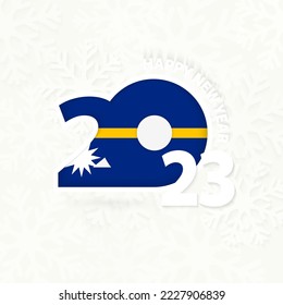 New Year 2023 for Nauru on snowflake background. Greeting Nauru with new 2023 year.