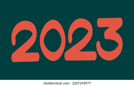 New Year 2023 Numbers. Christmas Vector. Hand Drawn Xmas Silhouette. Abstract Cute Illustration. Modern Minimal Stylized Concept. Calligraphy Doodle Sign. Lettering Clipart. Tag Paint