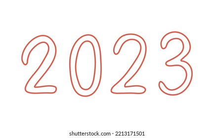 New year 2023 numbers. Christmas vector. Hand drawn xmas silhouette. Abstract cute illustration. Modern minimal stylized concept. Calligraphy doodle sign. Lettering clipart. Tag paint