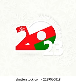 New Year 2023 for Oman on snowflake background. Greeting Oman with new 2023 year.