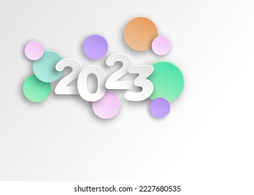 New year 2023 paper cut numbers in delicate colors. Decorative greeting card 2023 happy new year. Colorful Christmas banner, vector illustration isolated on white background 