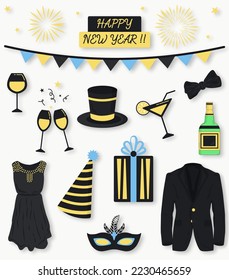 New Year 2023, party vector clip art, Editable vector file
