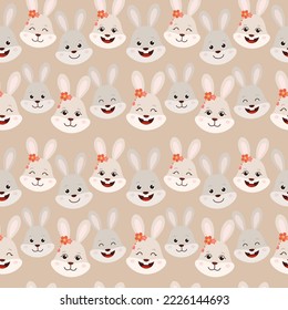 New Year 2023. Pattern with smiling rabbit. Colorful vector illustration for holiday cards, wrapping paper, print, textile.