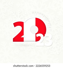 New Year 2023 for Peru on snowflake background. Greeting Peru with new 2023 year.