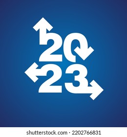 New Year 2023 arroja pautas económicas para el éxito de negocios 2023 tipografía negra icono del logo de fondo azul blanco