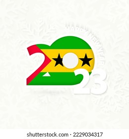 New Year 2023 for Sao Tome and Principe on snowflake background. Greeting Sao Tome and Principe with new 2023 year.