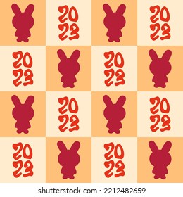 Año Nuevo 2023, sin fisuras, con siluetas de conejo. Impresión geométrica para tee, papel, tela, textil. Ilustración vectorial de estilo retro para decoración y diseño. 


