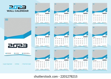 New Year 2023 simple and creative wall calendar template design