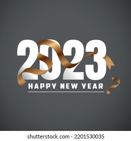 Frohes Neujahr 2023 Stilvolles Textdesign.2023 Numerische Vektorgrafik Einzeln auf weißem Hintergrund.Goldenes Multifunktionsleisten-Design.
