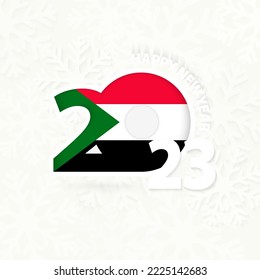 New Year 2023 for Sudan on snowflake background. Greeting Sudan with new 2023 year.