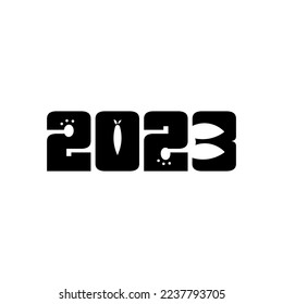 New Year 2023 text design with rabbit. Business diary cover for 2023 with wishes. Brochure, card, banner design template. Vector illustration. Isolated on a white background.