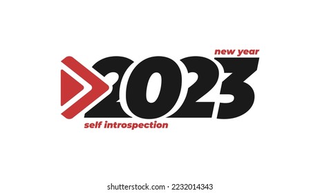 New year 2023 text icon, vector illustration in trendy design style, with play button and motto, new year for self introspection. Isolated on white background. The best editable graphic resources.