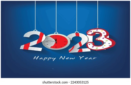 
New Year 2023
time is running out vector, funny wake up icon, christmas on blue background. holiday cartoon illustration