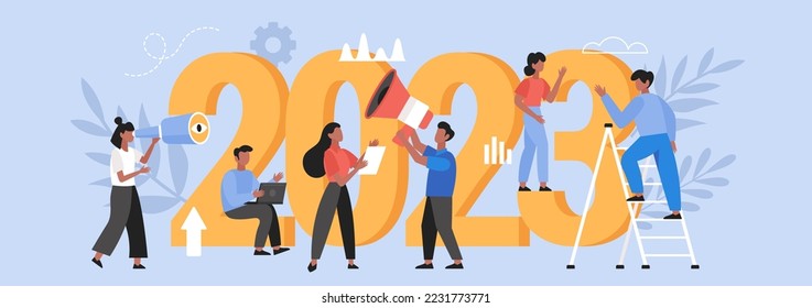 New Year 2023 trends, plans and growth business concept.  Modern vector illustration of people teamwork for web design - Shutterstock ID 2231773771