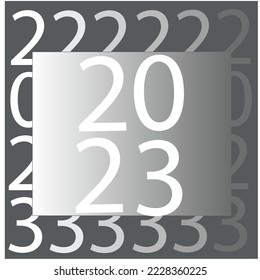 new year 2023 new year two thousand twenty three with a simple concept with a calm character in gray and white with a mirror concept