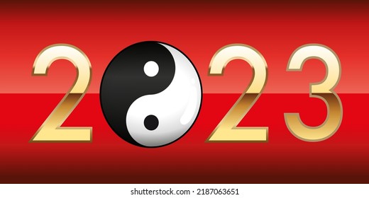 New Year 2023 Under The Sign Of Yin Yang, Symbol Of Chinese Philosophy And Complementarity.