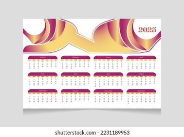 New year 2023 vector calendar design. also can say, New year calender template design 2023 for office desk.