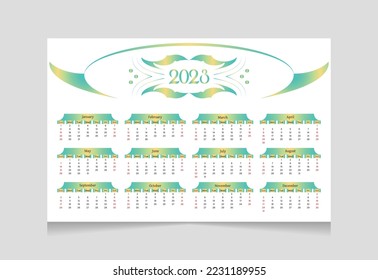 Nuevo año 2023 diseño de calendario vectorial. también se puede decir, diseño de plantilla de calendario para el año nuevo 2023 para oficina.
