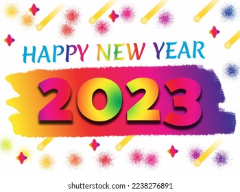 New Year 2023 Vector Colourfull Design With Brush stroke gradient effect 