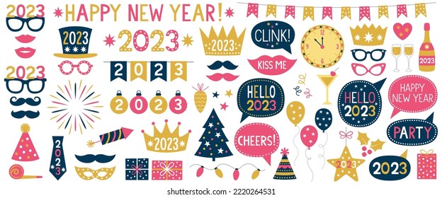 New Year 2023 vector party props set