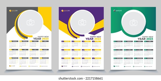  New Year 2023,  Wall Calendar One Page Design Template