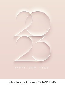 New year 2023. White numbers on pink background. Elegance greeting card design.