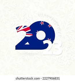 New Year 2023 for New Zealand on snowflake background. Greeting New Zealand with new 2023 year.