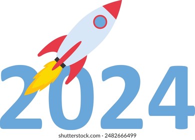 Neues Jahr 20234 mit Rocket Launch Creative, Inspirational Business Paket, Marketingstrategie, Teamarbeit, Vektorillustration.