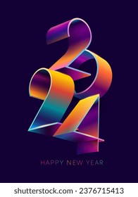 Año nuevo 2024. Diseño de letras de colores 3D. Plantilla de tarjeta de saludo brillante.