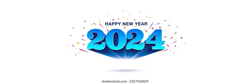 New year 2024, 3d Vector illustration. 2024 numbe riseup, standout with sparkle and confetti background.