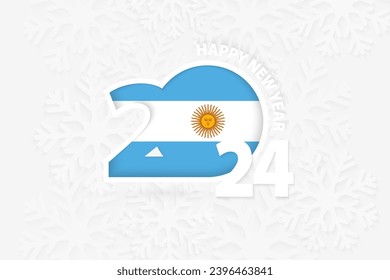 New Year 2024 for Argentina on snowflake background. Greeting Argentina with new 2024 year.