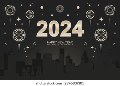 New year 2024 background. Design with city silhouette. Vector design illustration.