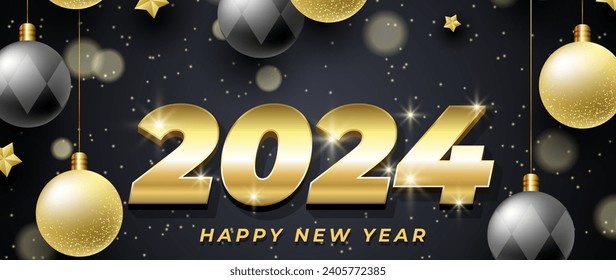 New year 2024 background with realistic golden decoration vector design in eps 10