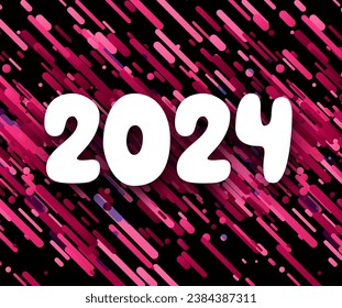 New Year 2024 background with white paper numbers on pink background made of material design rounded lines. Vector illustration.