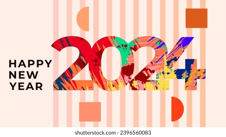 NEW YEAR 2024 BANNER CELEBRATION ABSTRACT BACKGROUND MODERN DESIGN. NEW YEAR GREETINGS AND INVITATIONS SIMPLE VECTOR