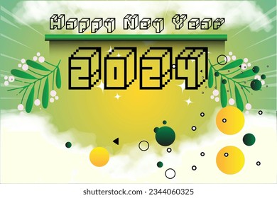 new year 2024 banner design with modern geometric abstract in background in confetti style. happy new year greeting card cover for 2024 calligraphy typography celebration. Backdrop roll up
poster.2024